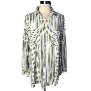 Loft | Lounge Linen Long Tunic Top Green Button Down Size XL